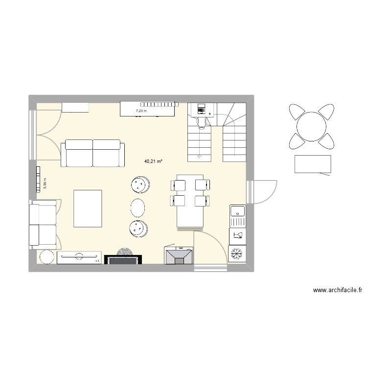 Notre pièce vie actuelle. Plan de 1 pièce et 40 m2