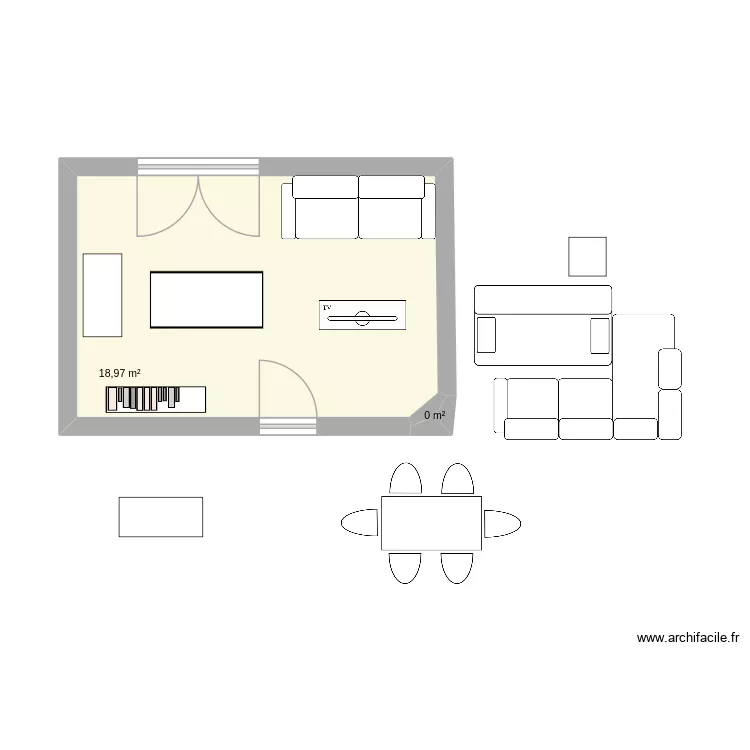 salon mars 2026. Plan de 2  et 19 m²