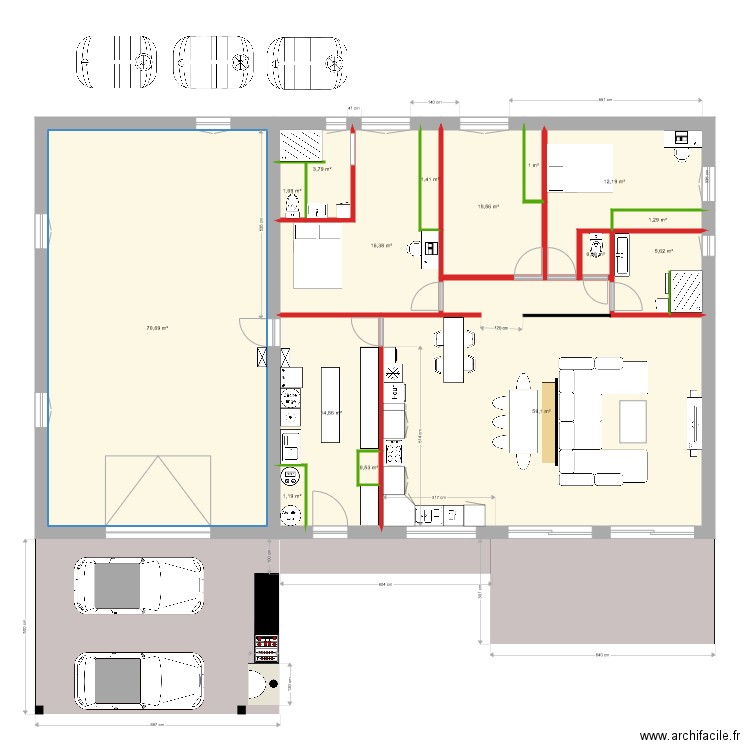 Version 3. Plan de 15 pièces et 201 m2