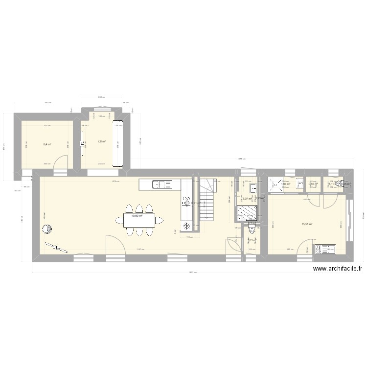 saint cirq rdc 01. Plan de 13 pièces et 91 m2