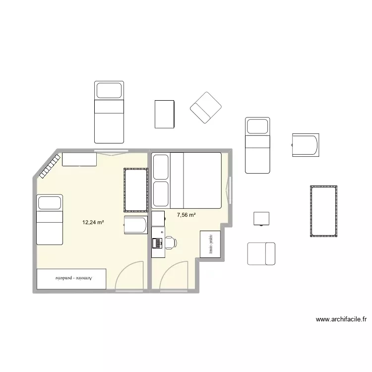 Chambre bebiou. Plan de 2 Pièces et 20 m²