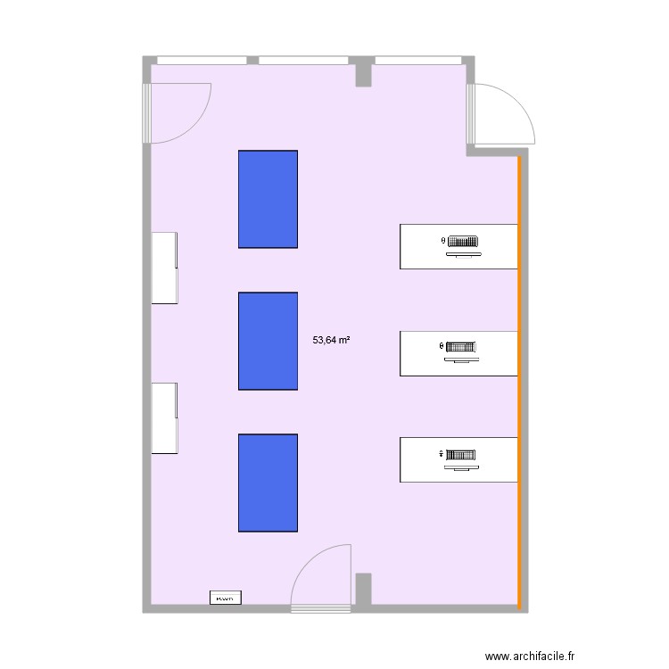 Salle 126. Plan de 1 pièce et 54 m2