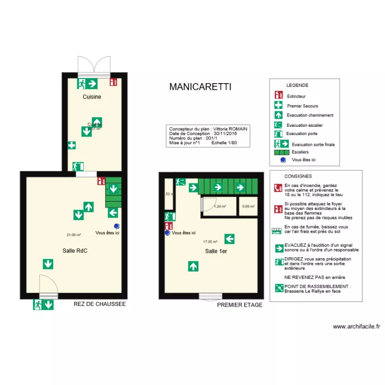                MANICARETTI  Plan d Evacuation. Plan de 