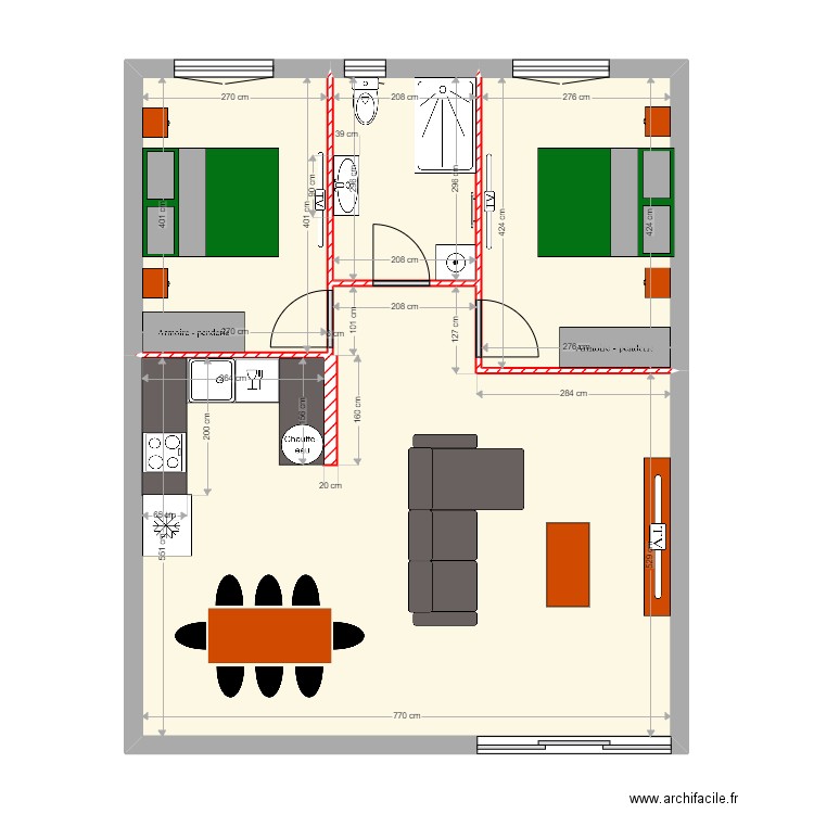 appart 2. Plan de 4 pièces et 72 m2