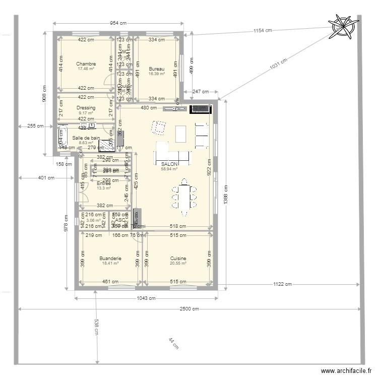 version JJ ENT COTE. Plan de 13 pièces et 176 m2