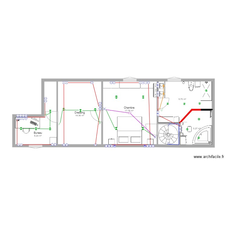 Plan salle de bain 2. Plan de 6 pièces et 58 m2