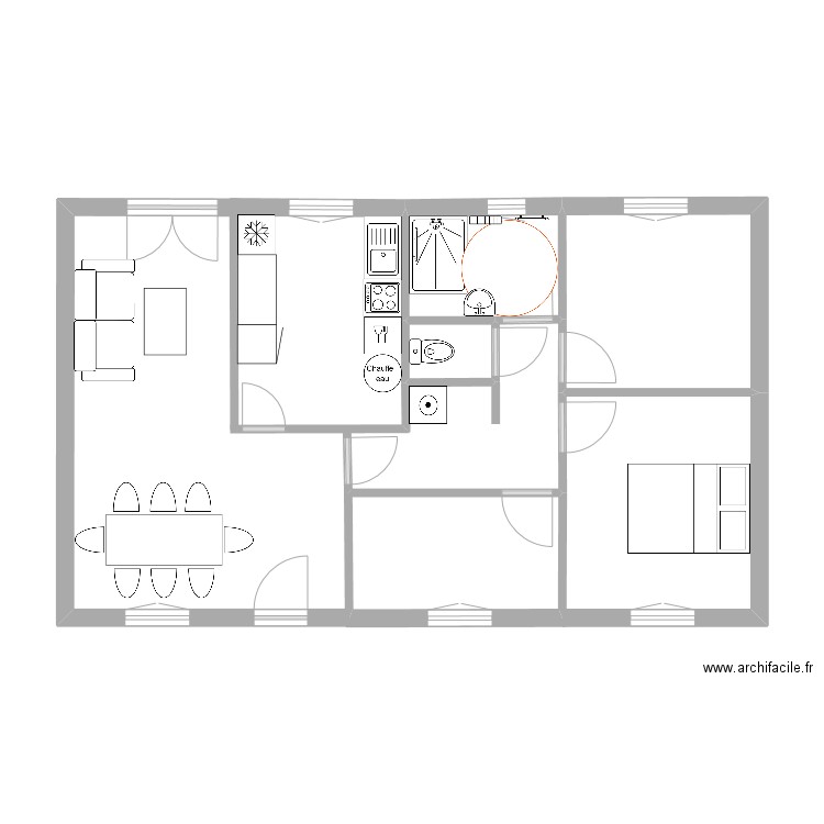 Justine. Plan de 3 pièces et 13 m2