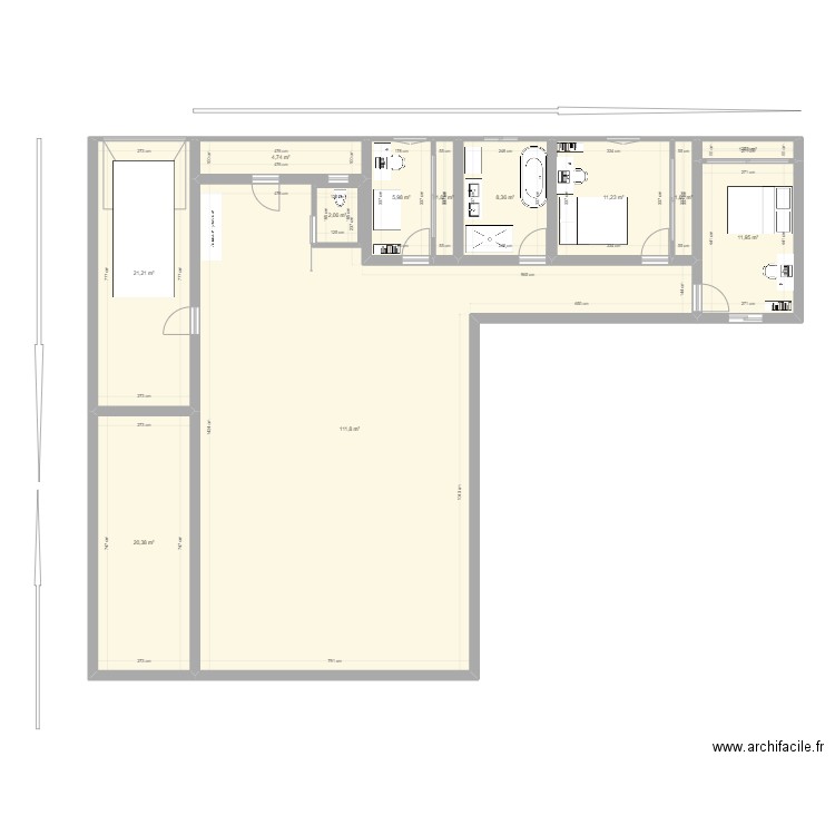 Villegly1. Plan de 12 pièces et 206 m2