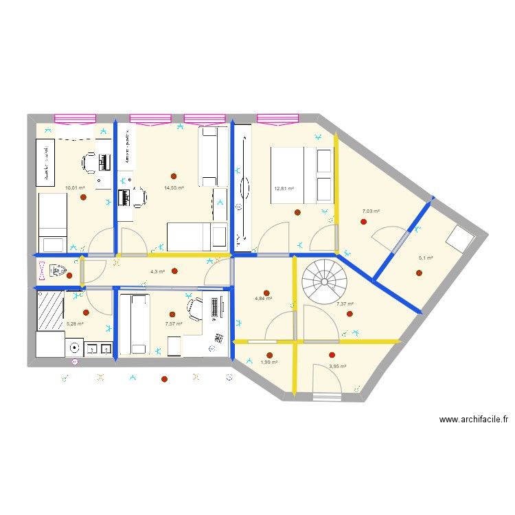 Plan RDC Appart Hotel 30102023 + elec. Plan de 13 pièces et 86 m2