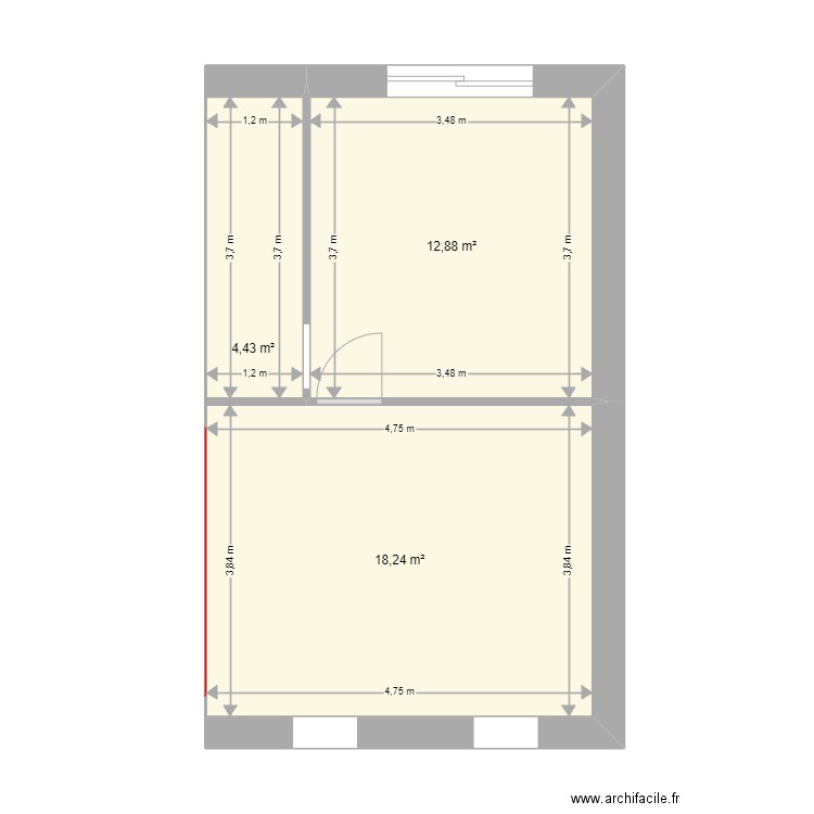 Extension 2. Plan de 3 pièces et 36 m2