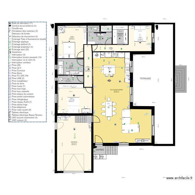 Plan de niveau Electricité. Plan de 10 pièces et 144 m2