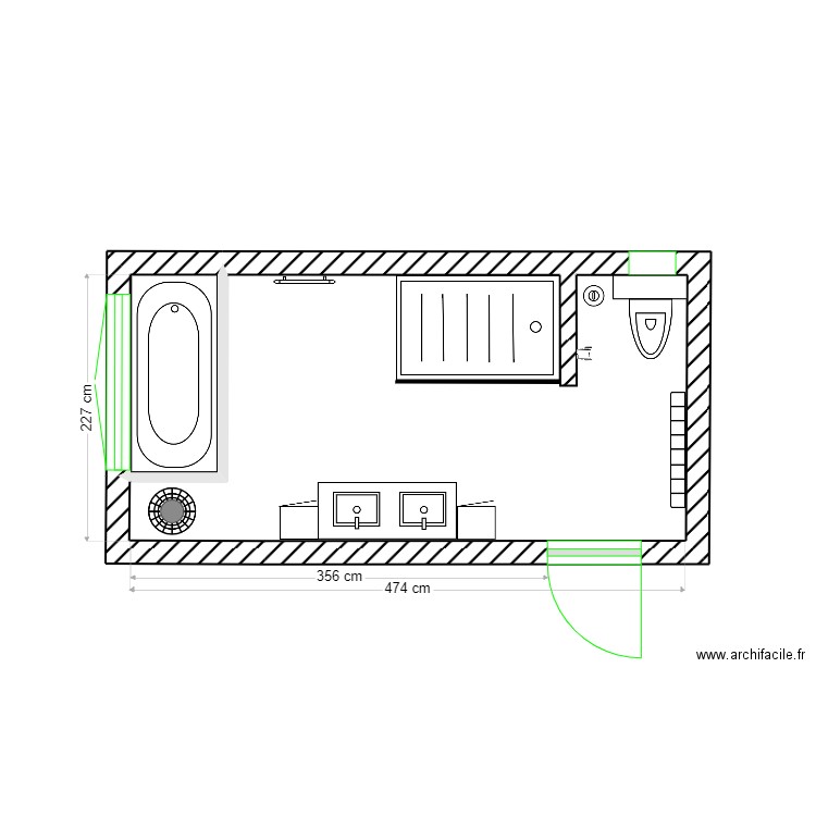 salle de bain melania. Plan de 2 pièces et 10 m2