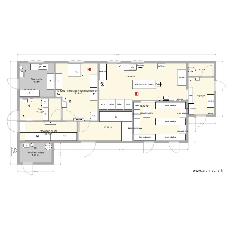aménagements local pates. Plan de 0 pièce et 0 m2