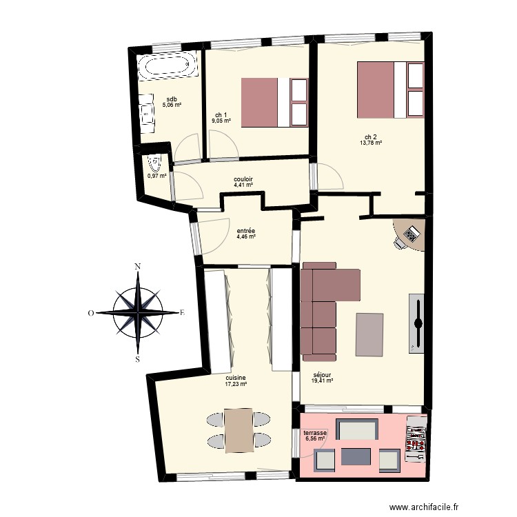 DUCHESNE-ROUX. Plan de 10 pièces et 81 m2