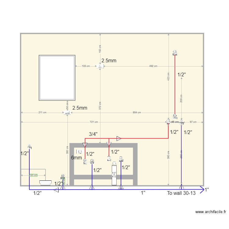 wall 30 5 flat cabinet and piping  X 3. Plan de 0 pièce et 0 m2