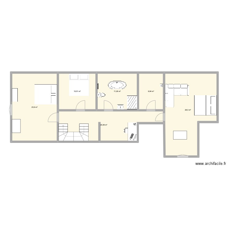 Pondrome etage. Plan de 6 pièces et 101 m2