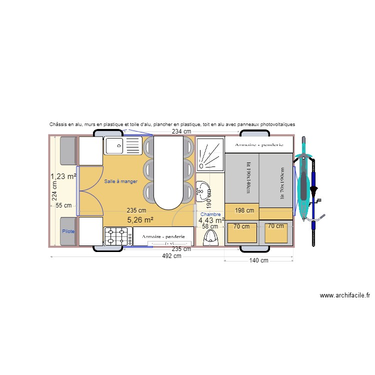 Roulotte 500 cm. Plan de 0 pièce et 0 m2