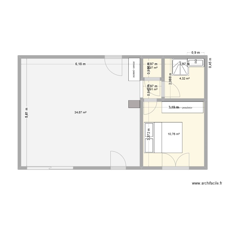 Appart. Plan de 5 pièces et 52 m2