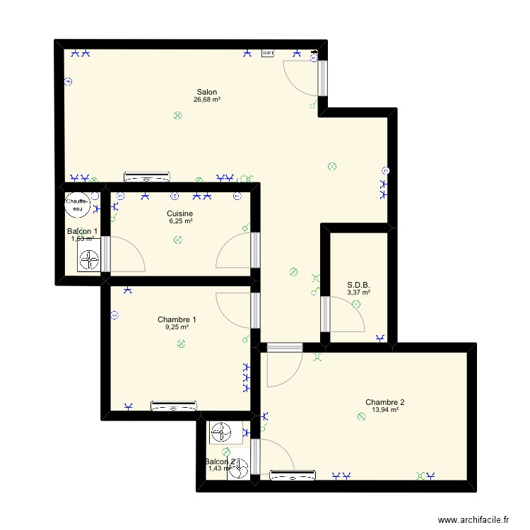 Apparemment berkane. Plan de 7 pièces et 63 m2