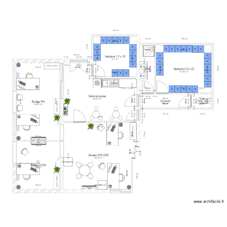 Bureau lab 1 et Vestiaires HF v4.4. Plan de 0 pièce et 0 m2