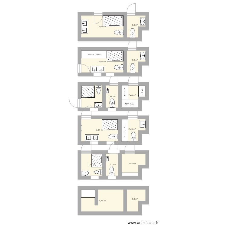 Option 1 small rooms. Plan de 0 pièce et 0 m2