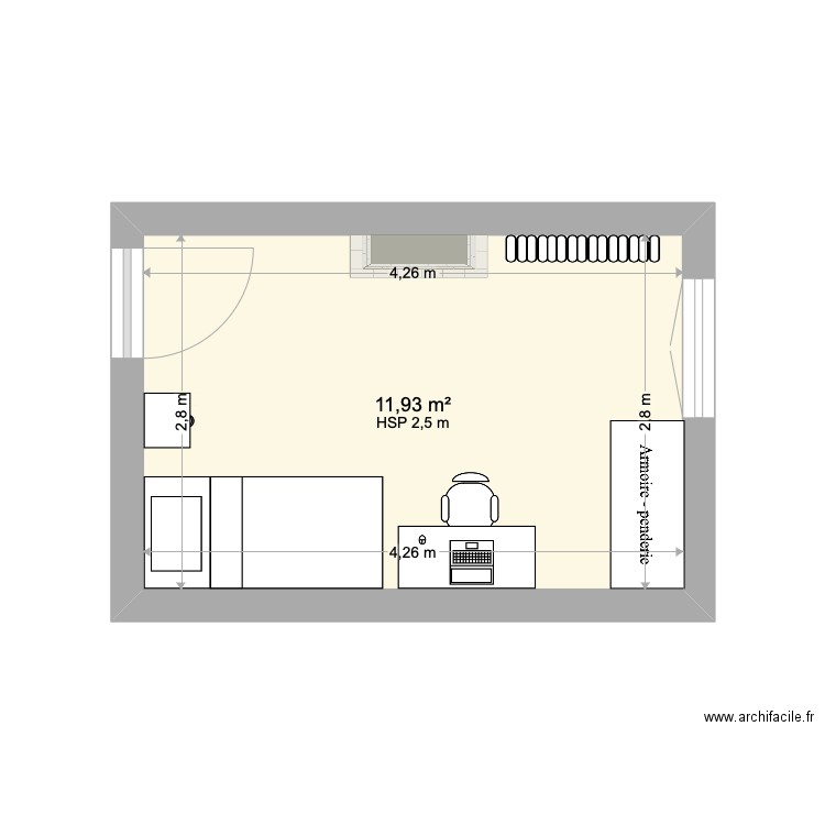 Chambre Madeleine. Plan de 1 pièce et 12 m2