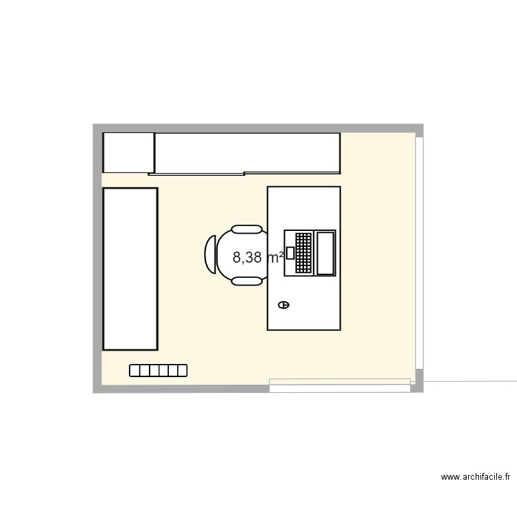 bureau v2 sans vélo. Plan de 1 pièce et 8 m2