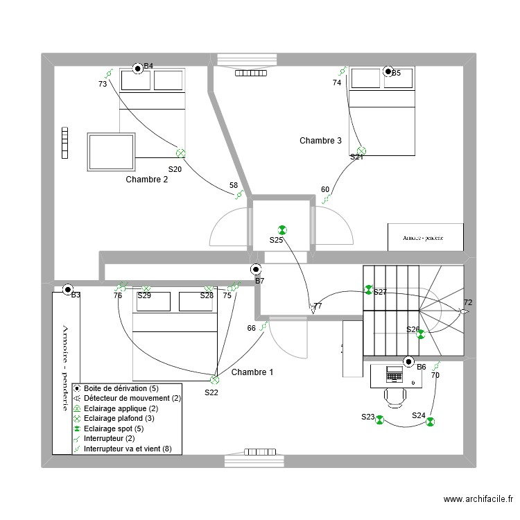 Frey Jerry & Stéphanie 1er Etage éclairage. Plan de 6 pièces et 67 m2