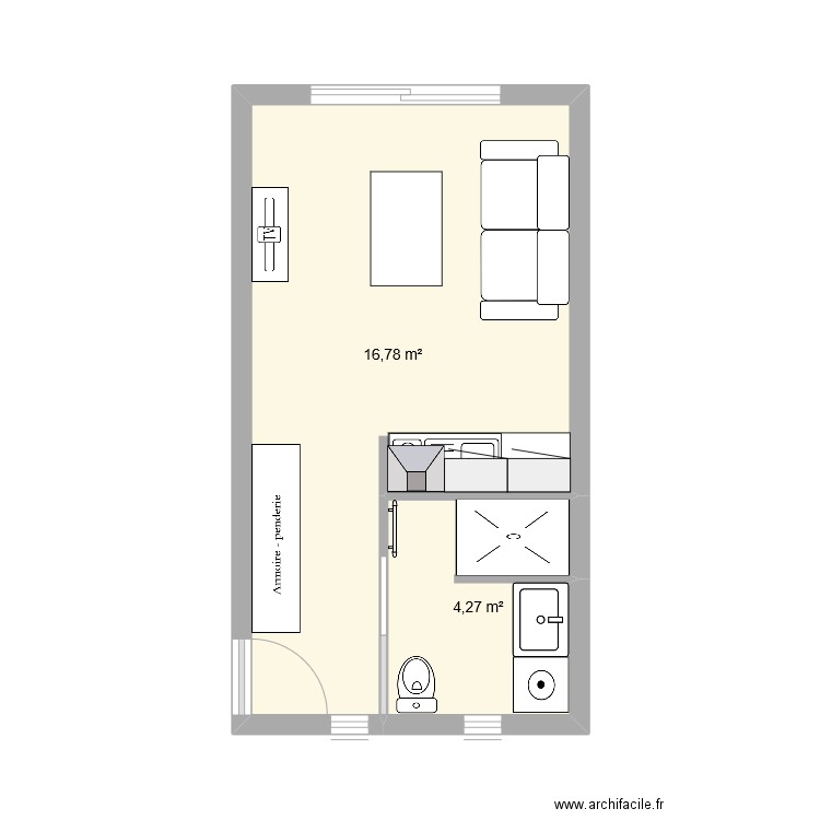 aménagement garage version Denise 3. Plan de 2 pièces et 21 m2