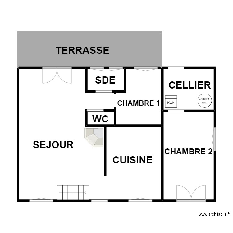 HERVIEU RDC. Plan de 6 pièces et 84 m2