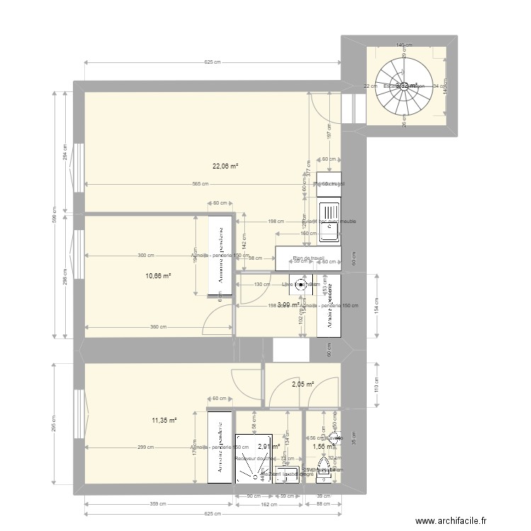 Plan 1er étage patisserie (nouveau). Plan de 8 pièces et 58 m2