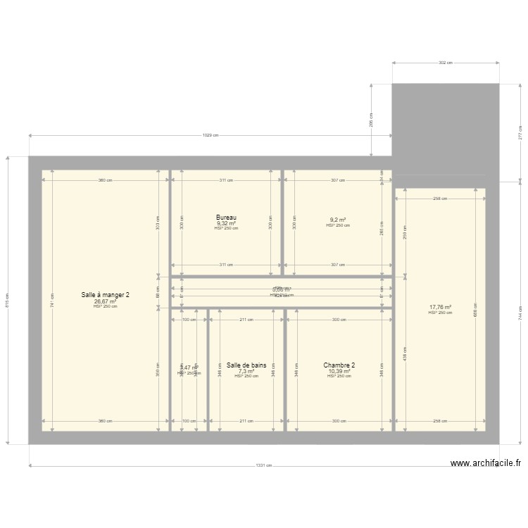 SAJAT. Plan de 17 pièces et 189 m2