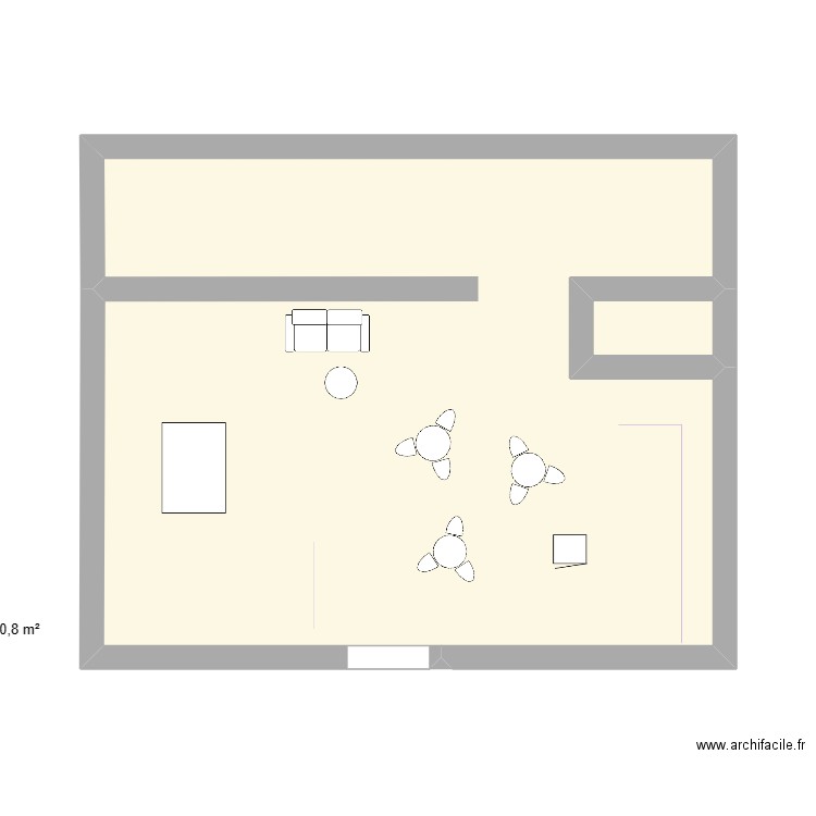 magasin. Plan de 2 pièces et 34 m2