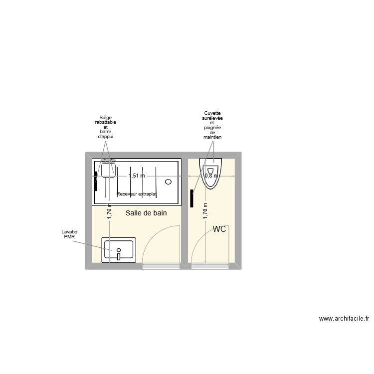 EYCHENNE SDB Adaptation. Plan de 2 pièces et 4 m2