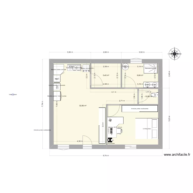 maison 1 chambre 70M2 ter. Plan de 