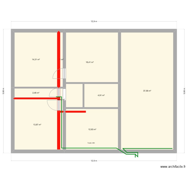parentin. Plan de 9 pièces et 106 m2