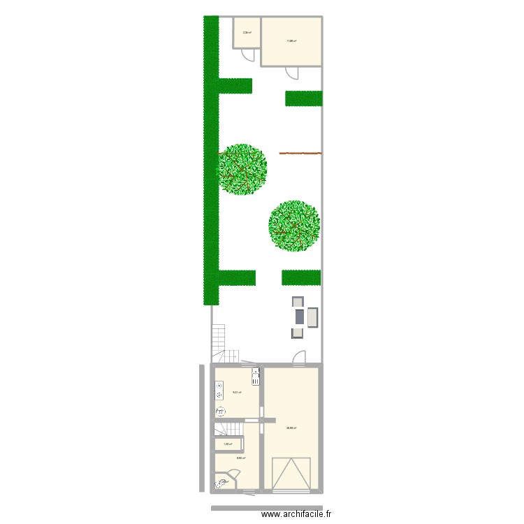 rez de chaussé. Plan de 7 pièces et 63 m2