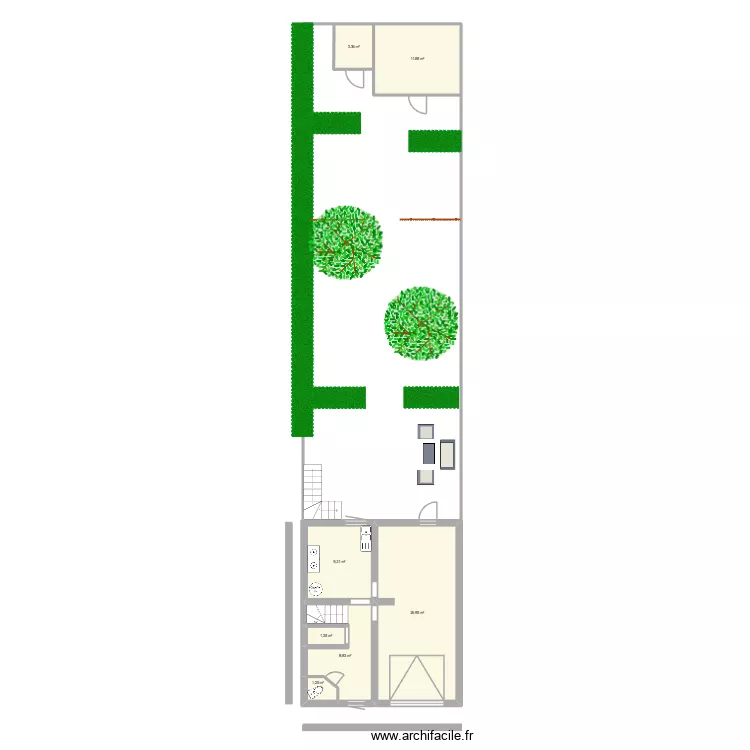 rez de chauss&eacute;. Plan de 7  et 63 m²