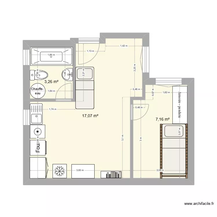 EL SAKA. Plan de 3 Pièces et 27 m² EL SAKA. Plan de 3 Pièces et 27 m²