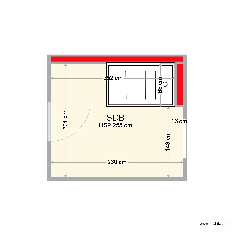 SDB GOUBY. Plan de 3 pièces et 6 m2