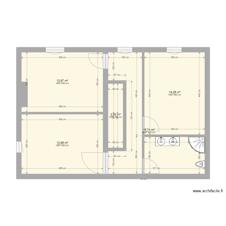 chagnon etage. Plan de 5 pièces et 60 m2