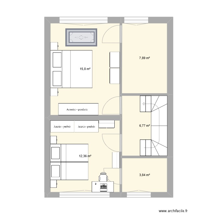 Lattéral1. Plan de 5 pièces et 47 m2