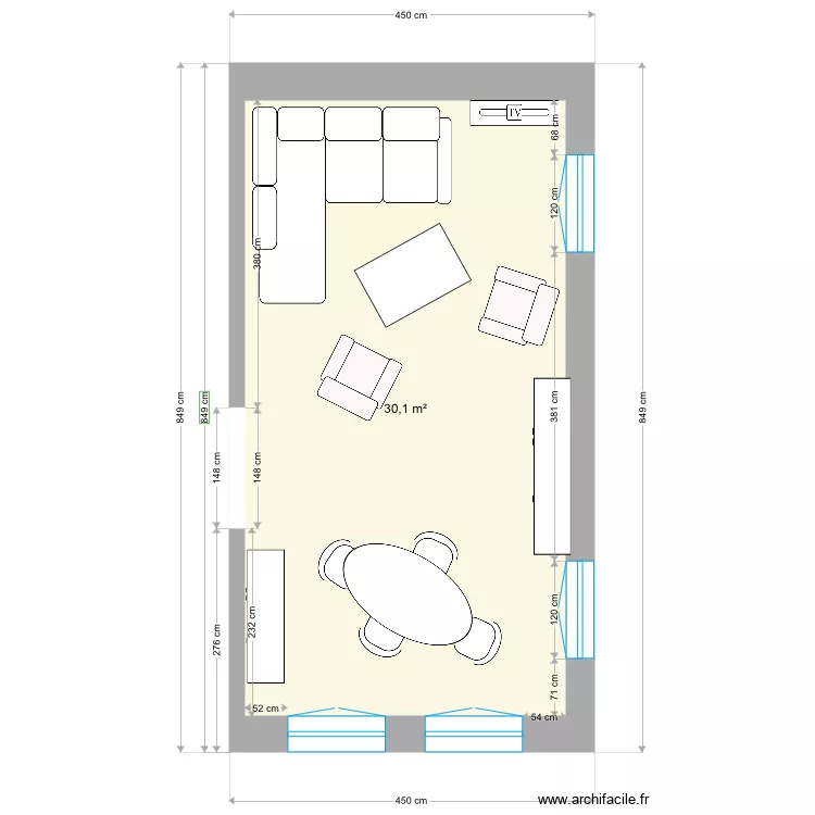 Salon Salle &agrave; manger MM. Plan de 