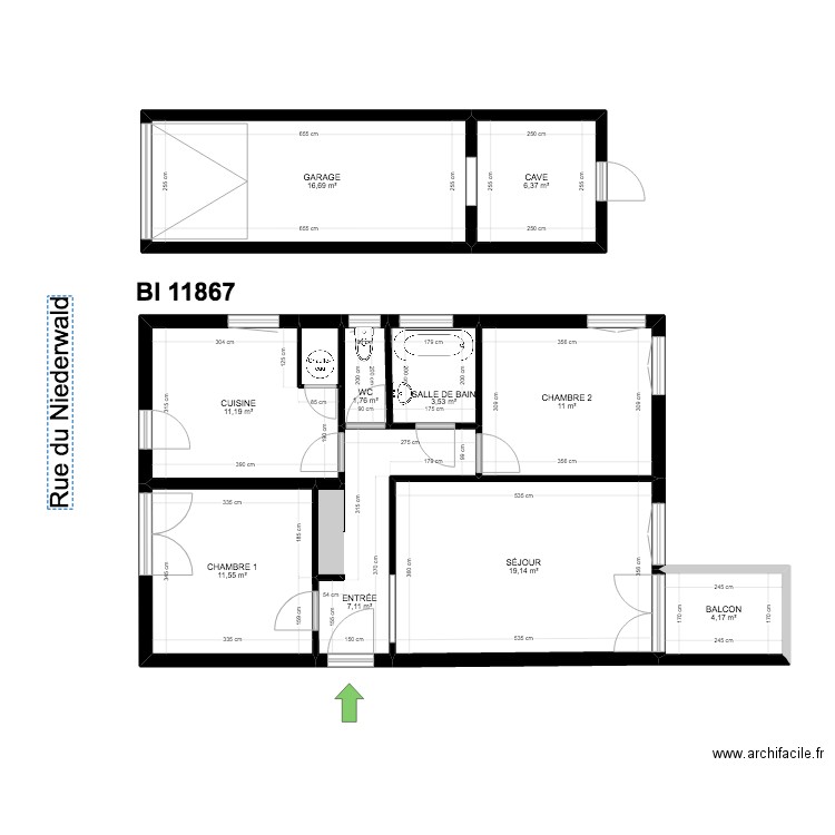 BI 11867. Plan de 12 pièces et 94 m2