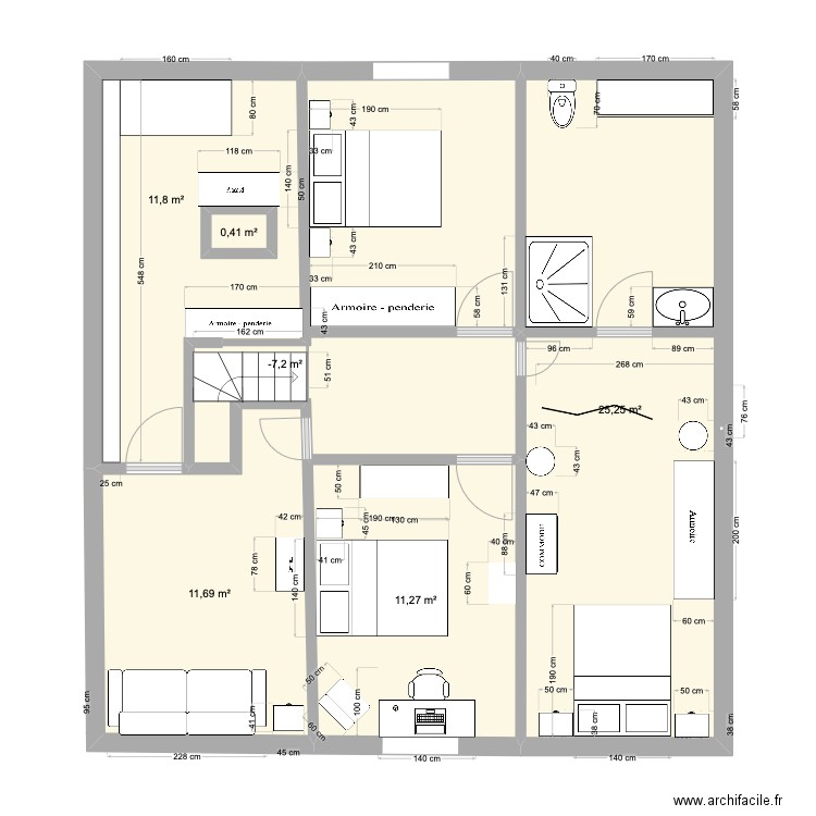 Vienot etage. Plan de 6 pièces et 66 m2