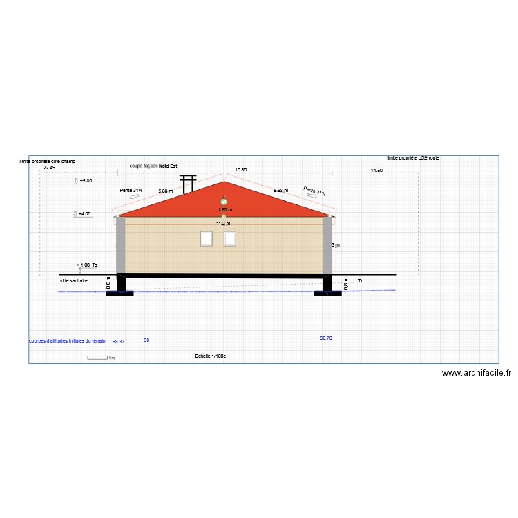 plan de coupe profil Nord Est. Plan de 1 pièce et 0 m2