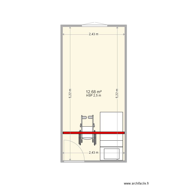 CASTADERE. Plan de 1 pièce et 13 m2