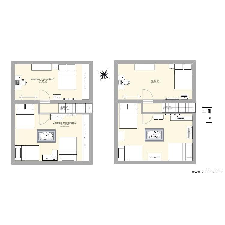 Etage. Plan de 6 pièces et 84 m2