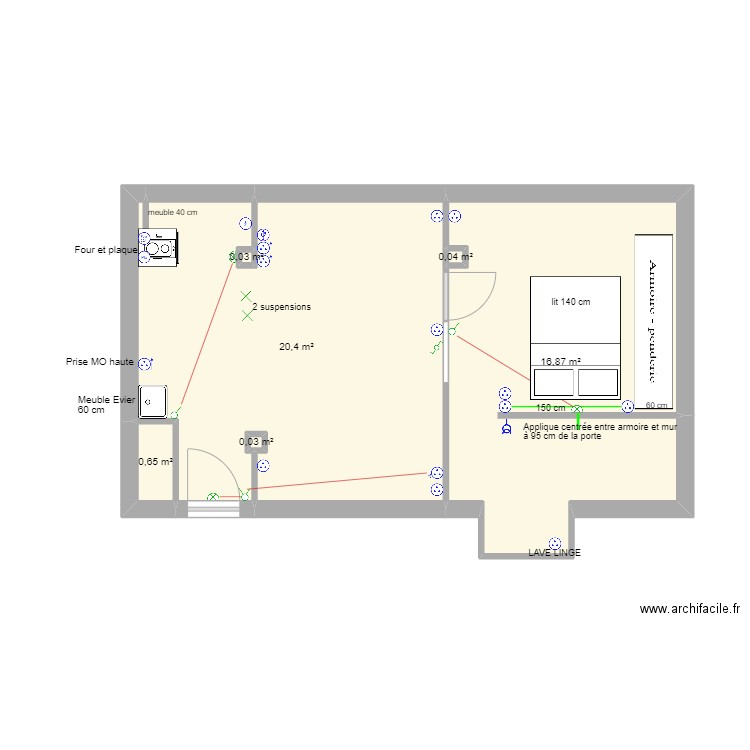 GUILHEM VINCENT ELECTRICITE. Plan de 6 pièces et 38 m2