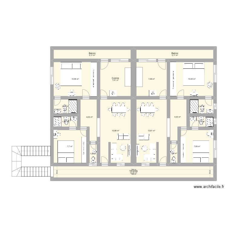 appartement 3 pieces noel étage. Plan de 19 pièces et 121 m2